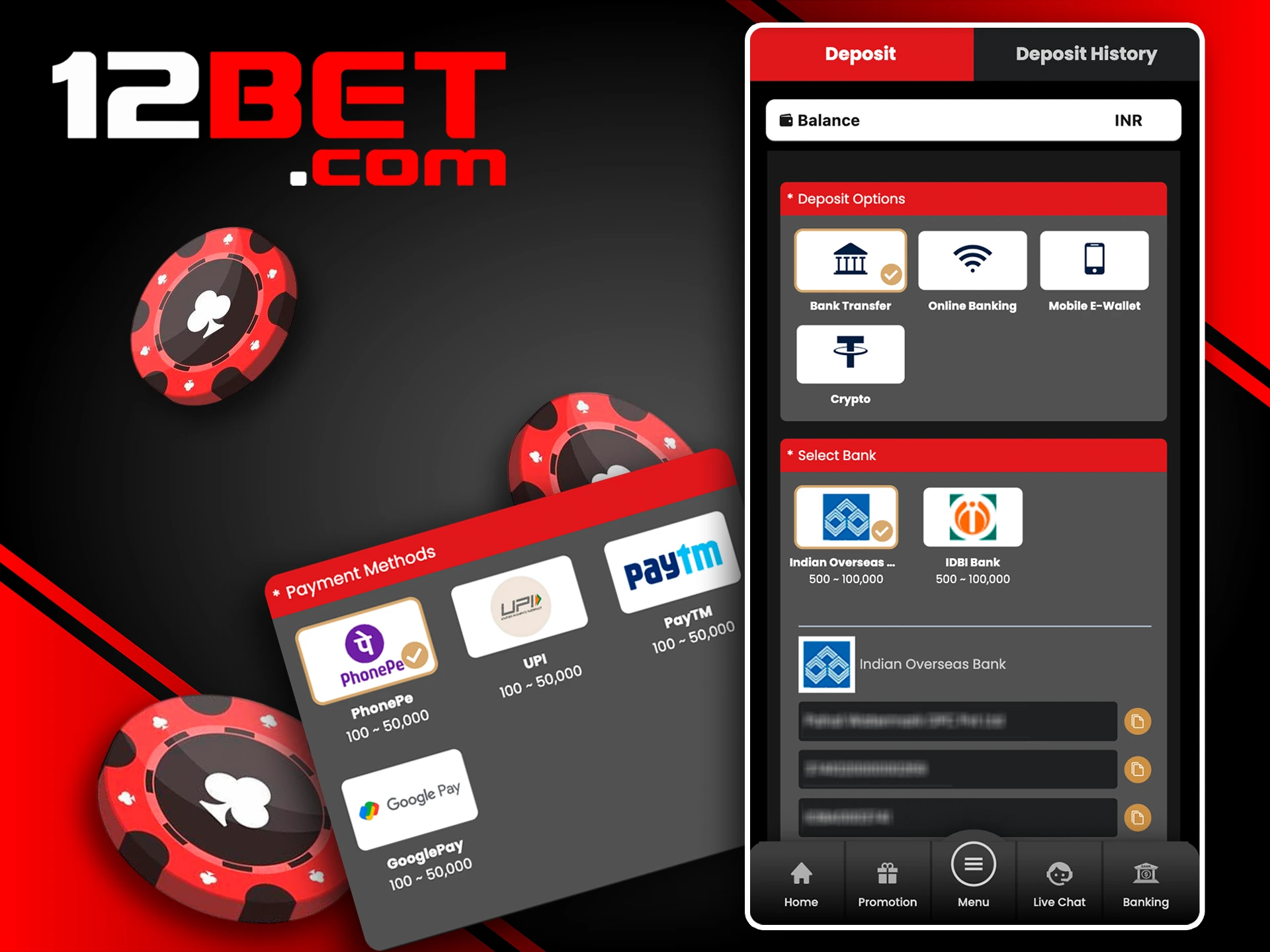 Make payment transactions using 12Bet apps.