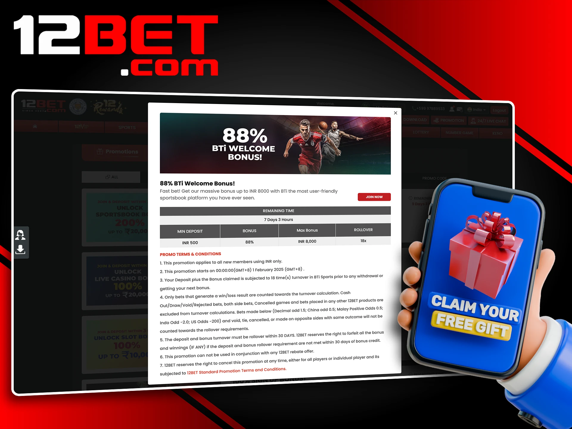 Learn how to get a bonus from 12Bet on your first bets.