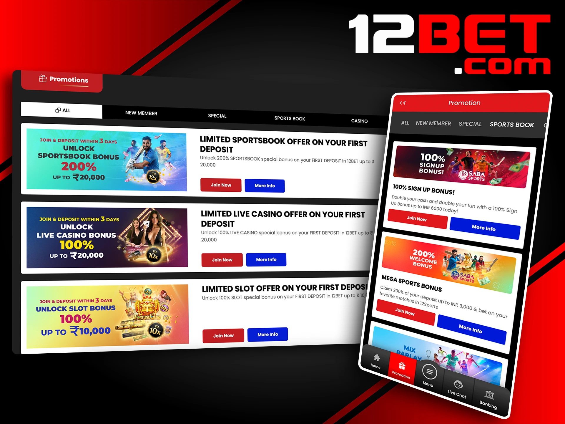 Familiarize yourself with all the 12Bet bonuses presented.