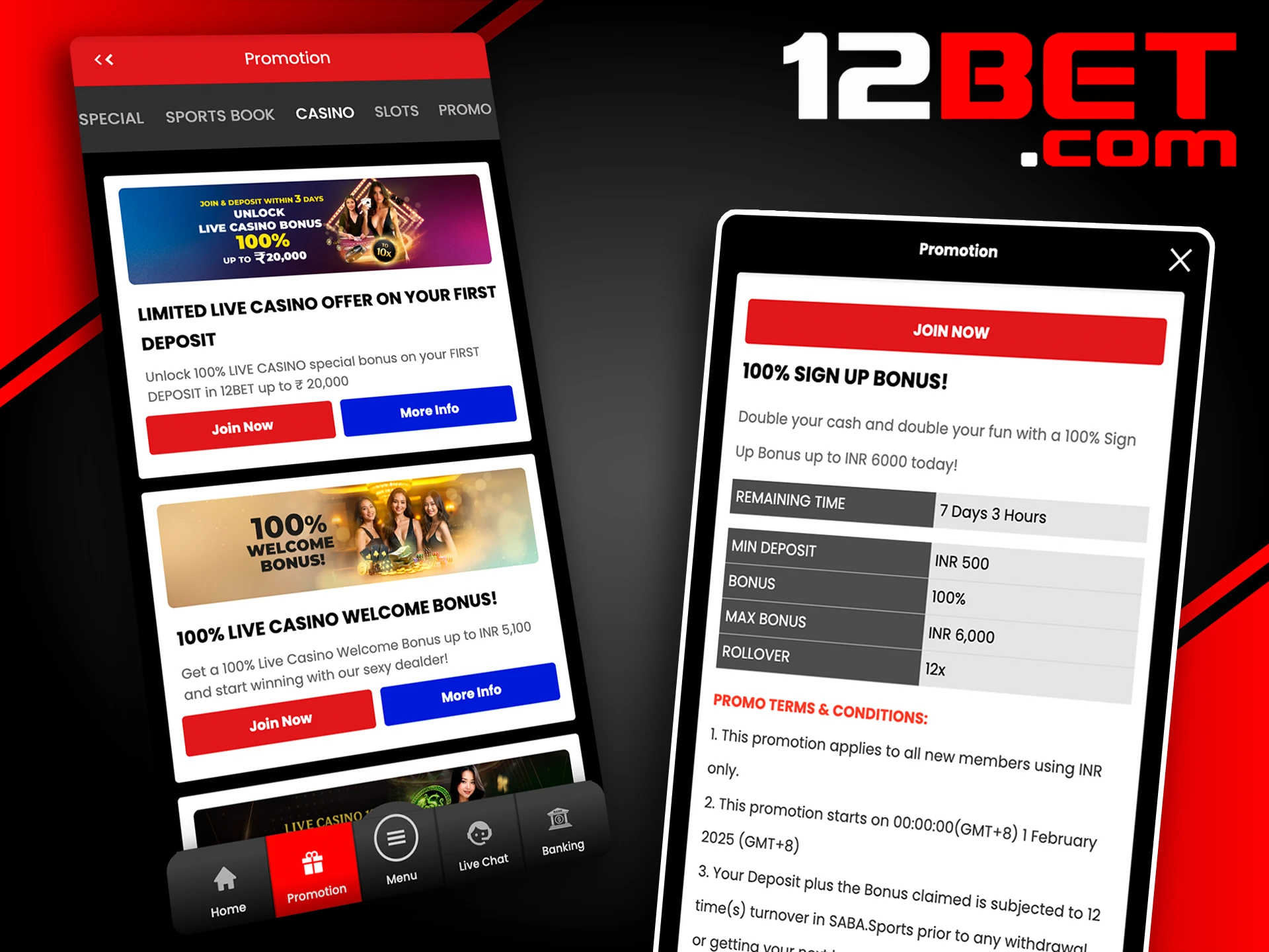 Place your bets and get a bonus with the app from 12Bet.