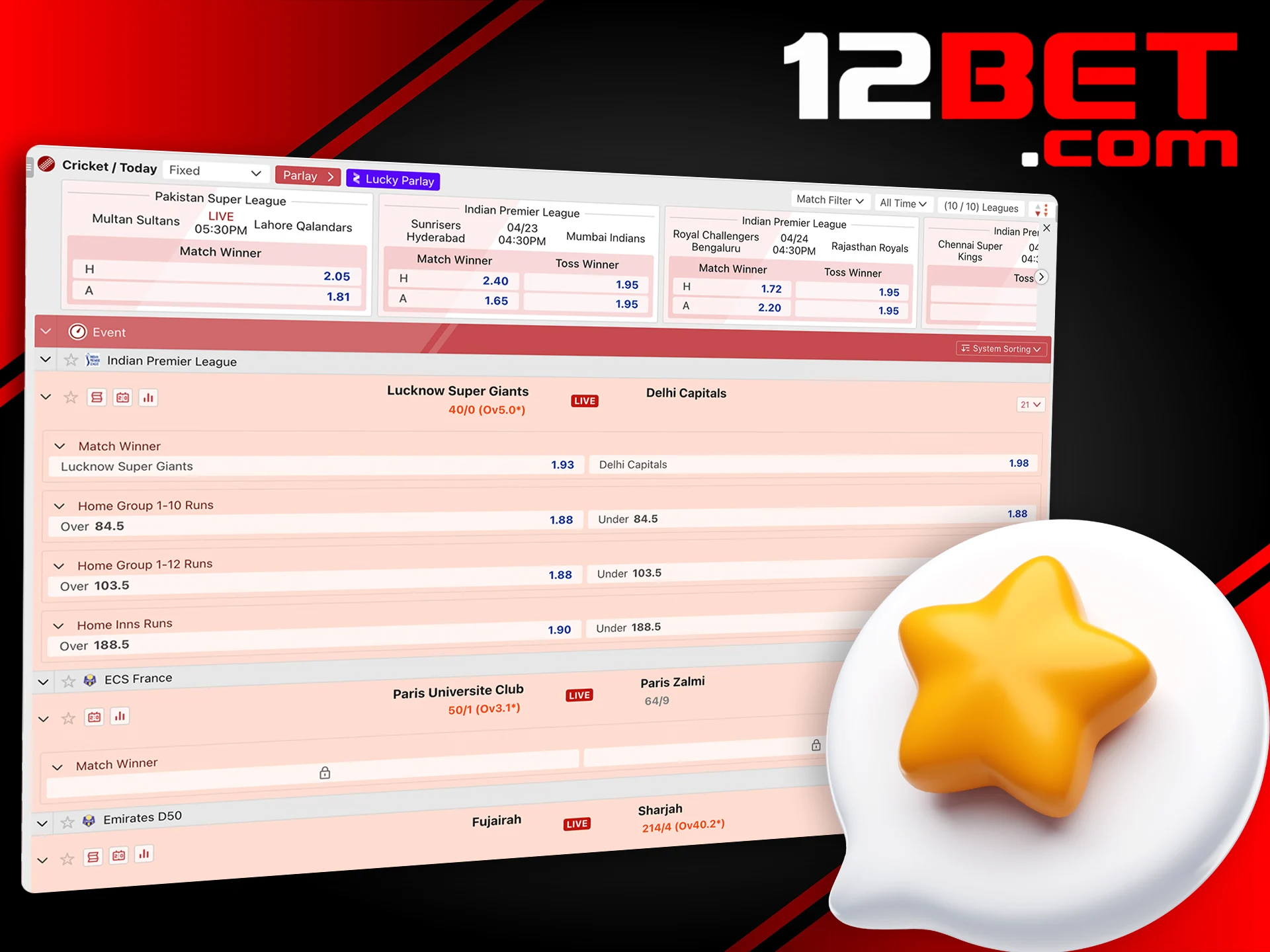 Find out what benefits await you in cricket betting at 12Bet.