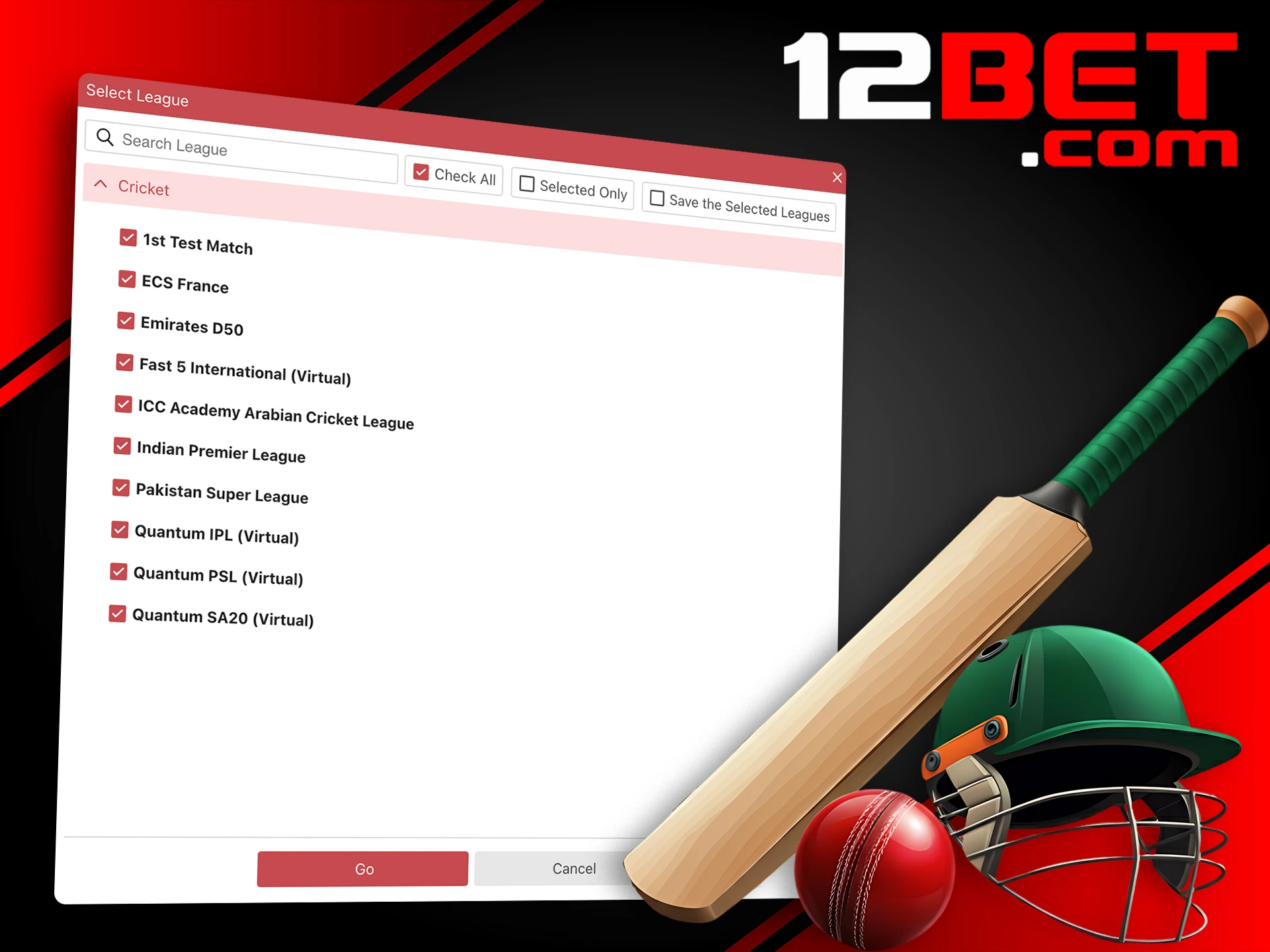 12Bet offers its players a wide range of cricket tournaments.