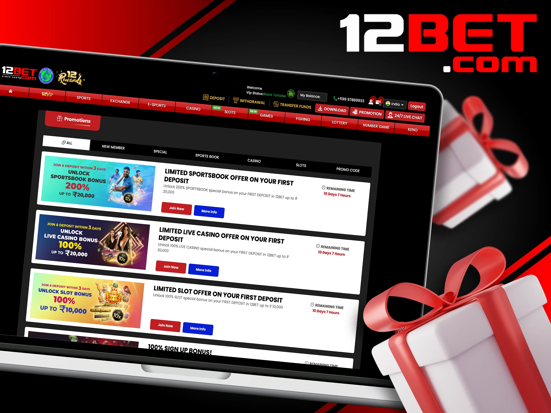Deposit to your personal account and get bonuses from 12Bet.