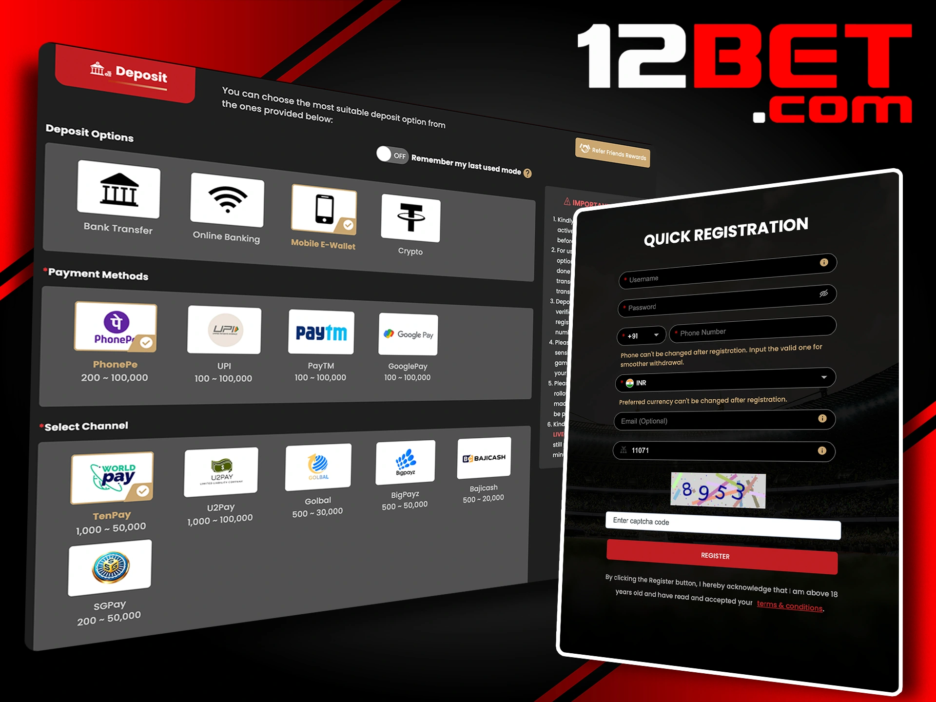 Read the instructions on how to make a deposit in your 12Bet account.