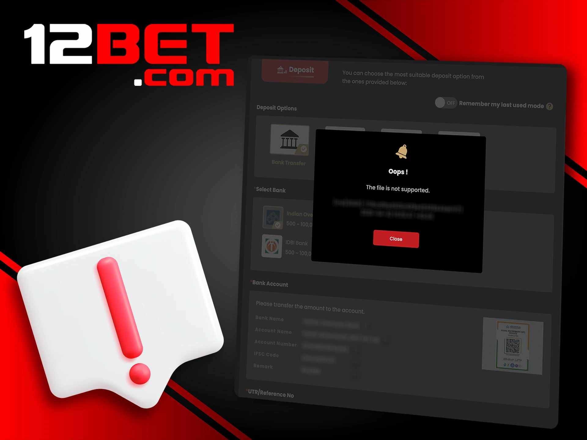 Learn about possible problems when depositing at 12Bet.