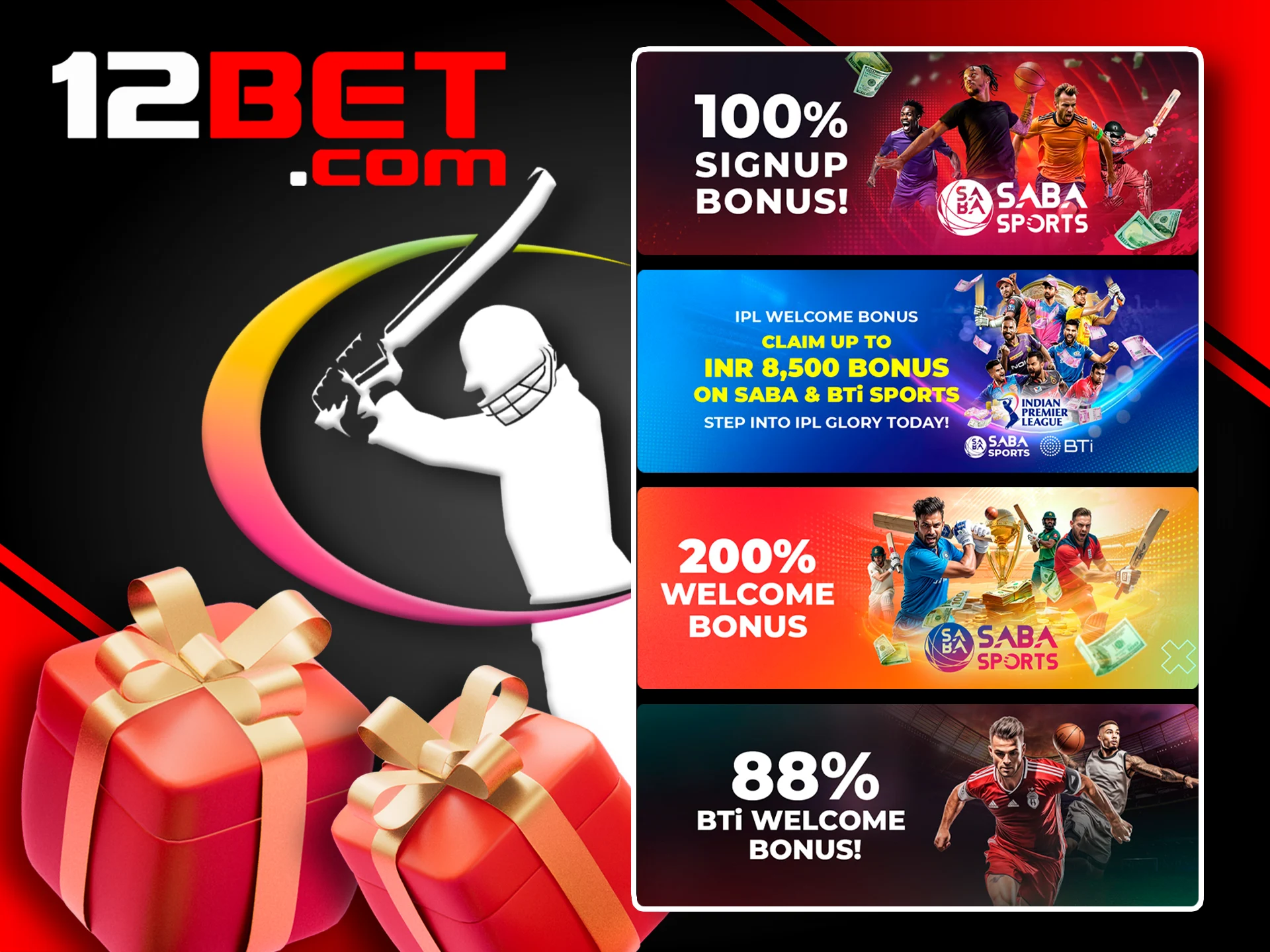 Use bonuses from 12Bet for winning bets on IPL.