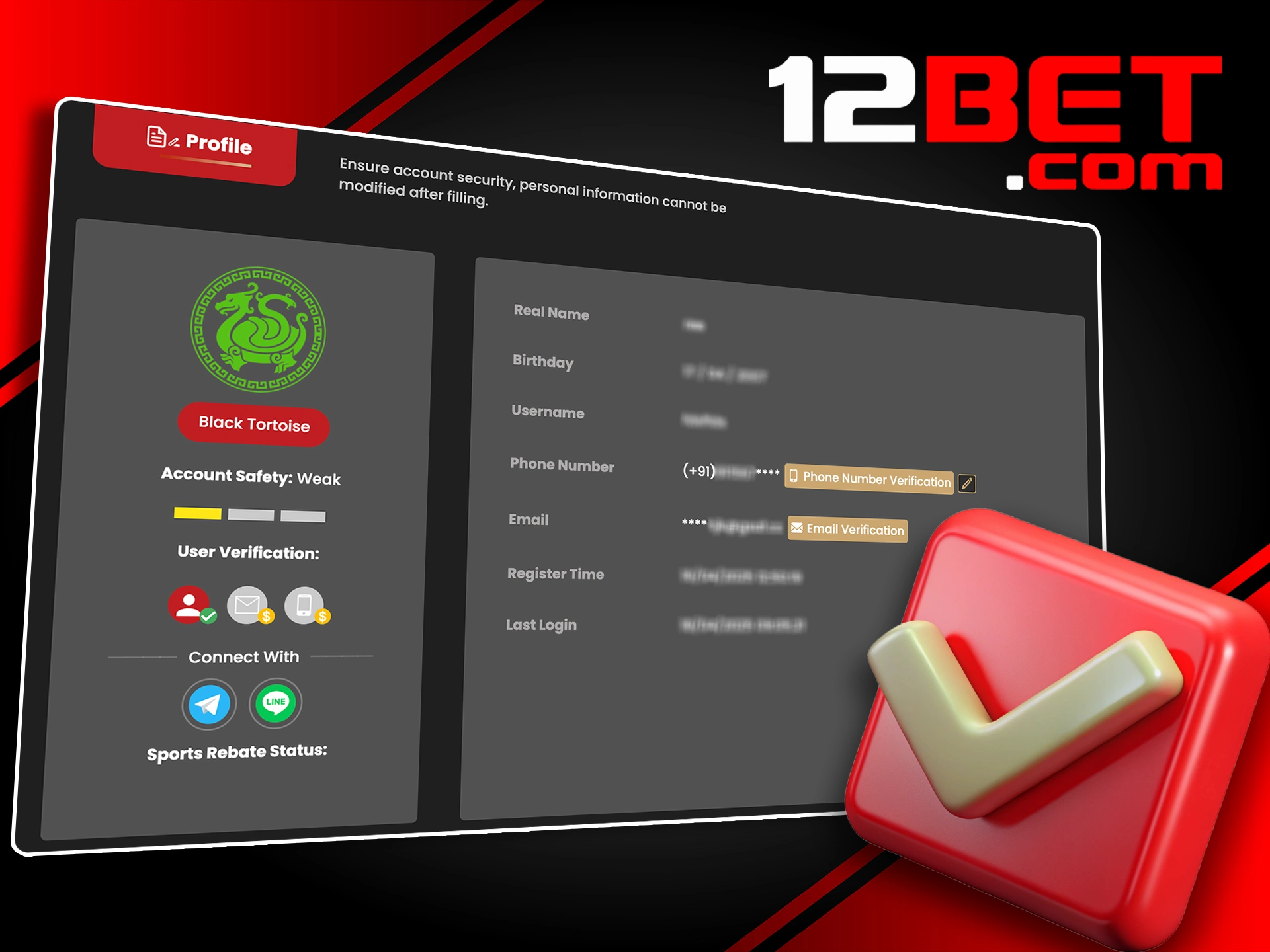 Confirm the required data for account verification in 12Bet.
