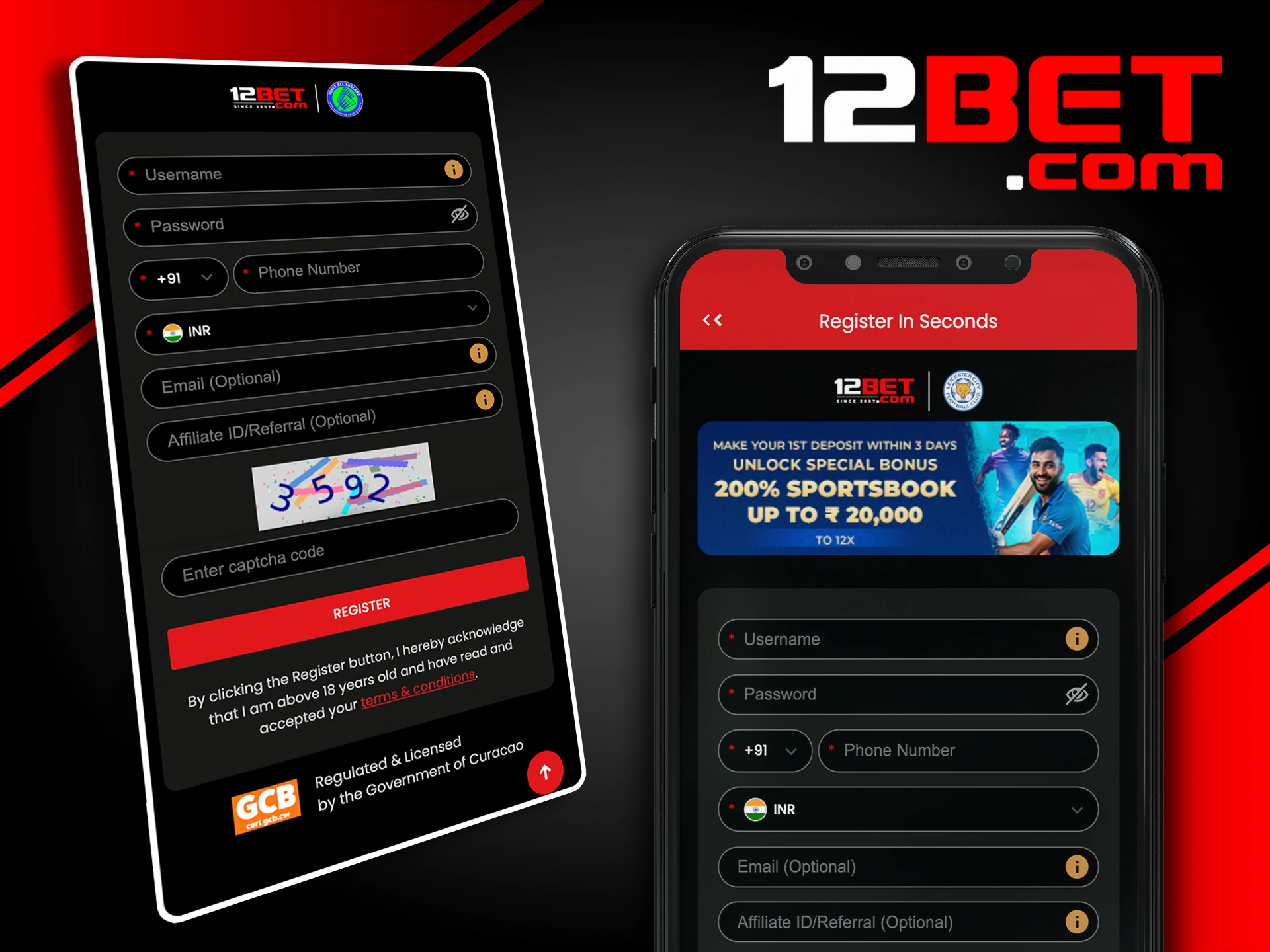 Create an account to start betting at 12Bet using the app.