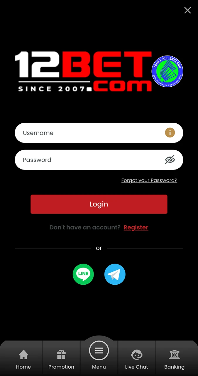Enter the necessary details to log in to your personal account on the 12Bet website.