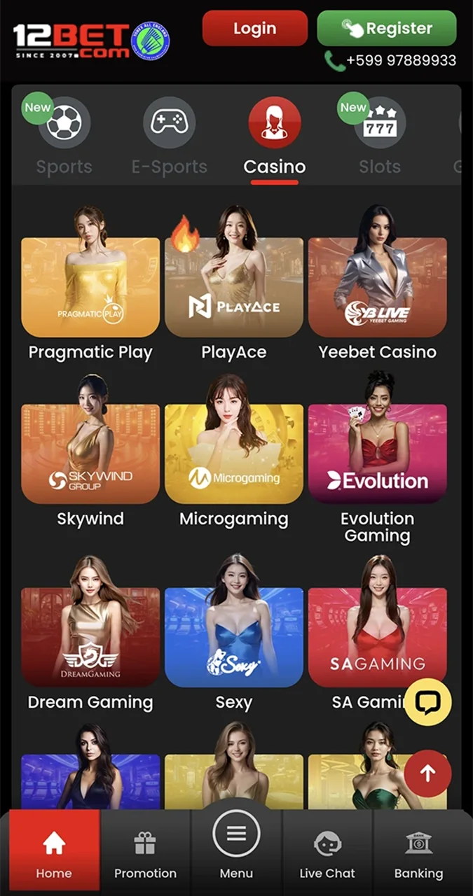 Try out thousands of casino games in the 12Bet app.