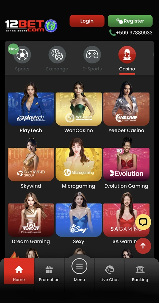 Play casino games through the convenient 12Bet iOS app.