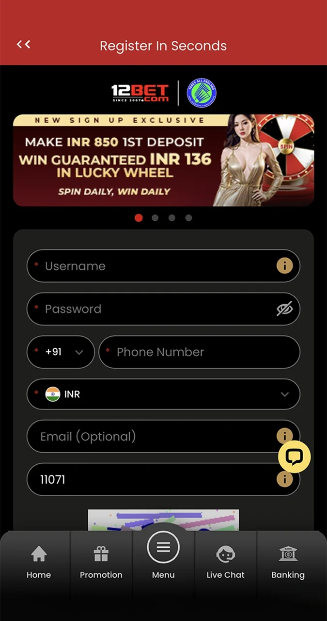 Start your journey to victory by registering in the 12Bet app.