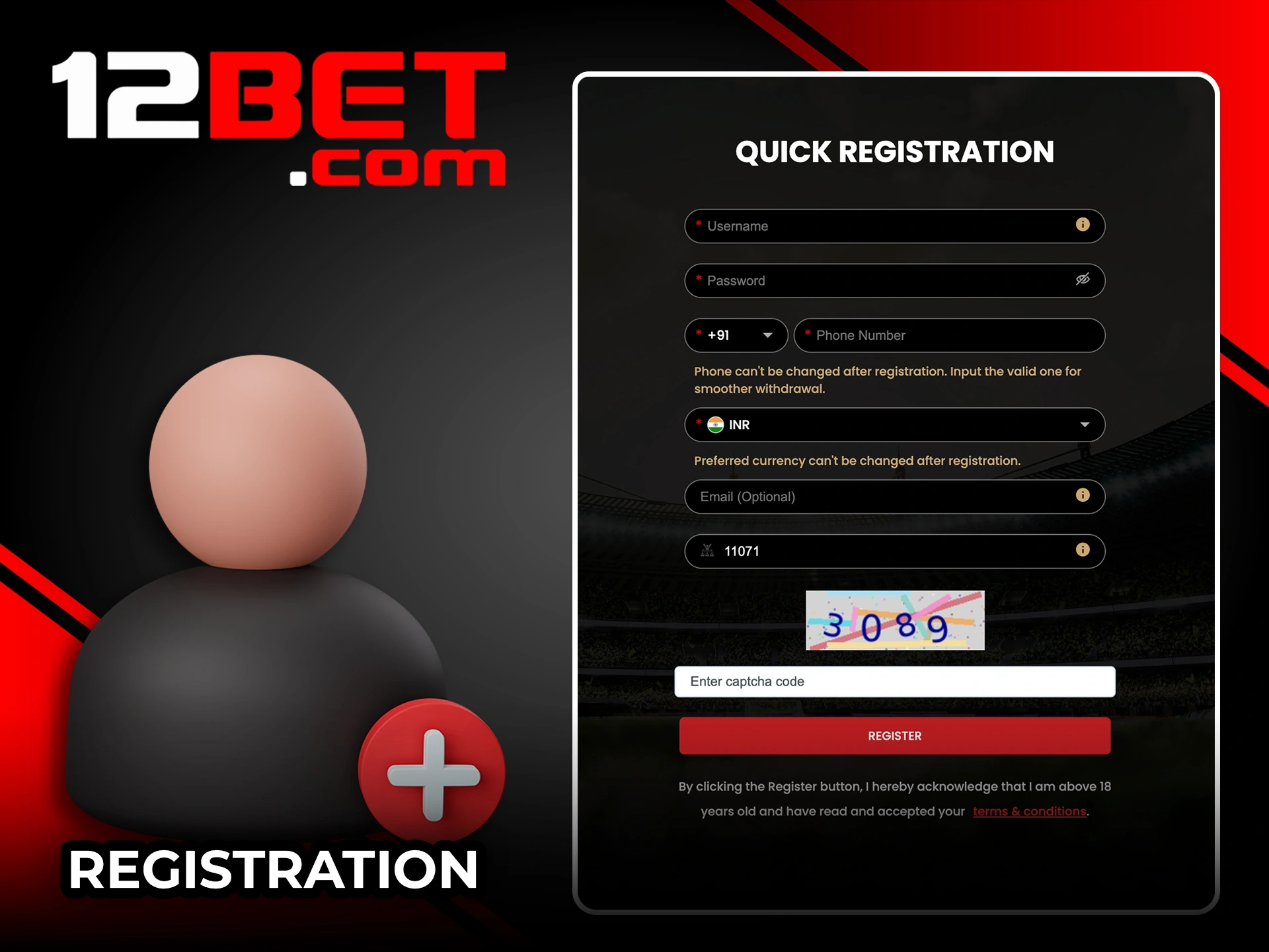 Create a personalized account for betting at 12Bet.