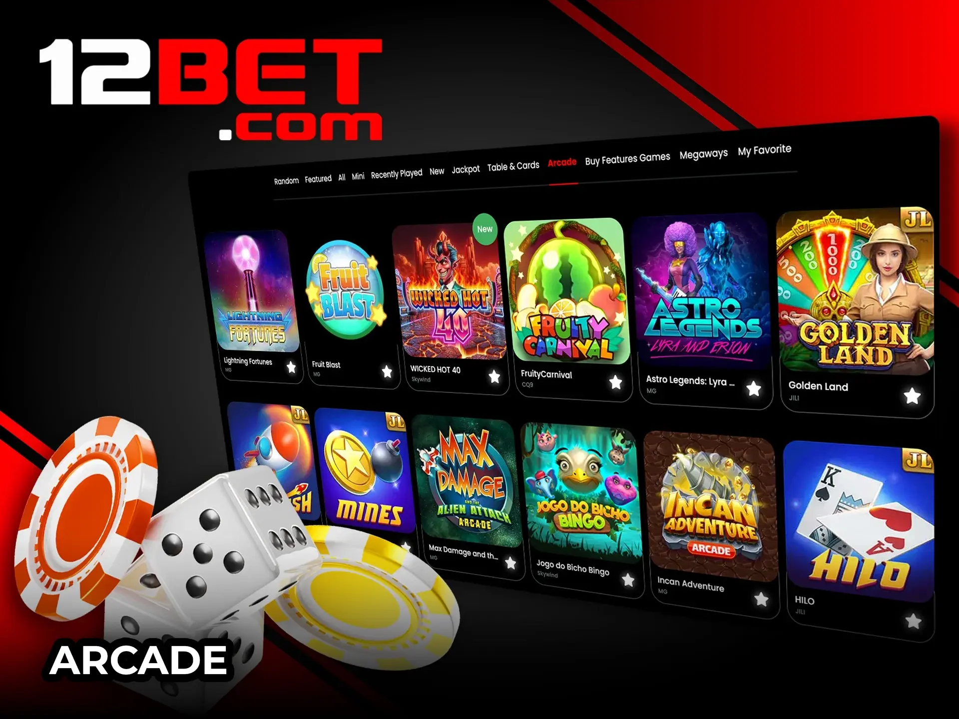 Try your luck in the arcade games presented at 12Bet.