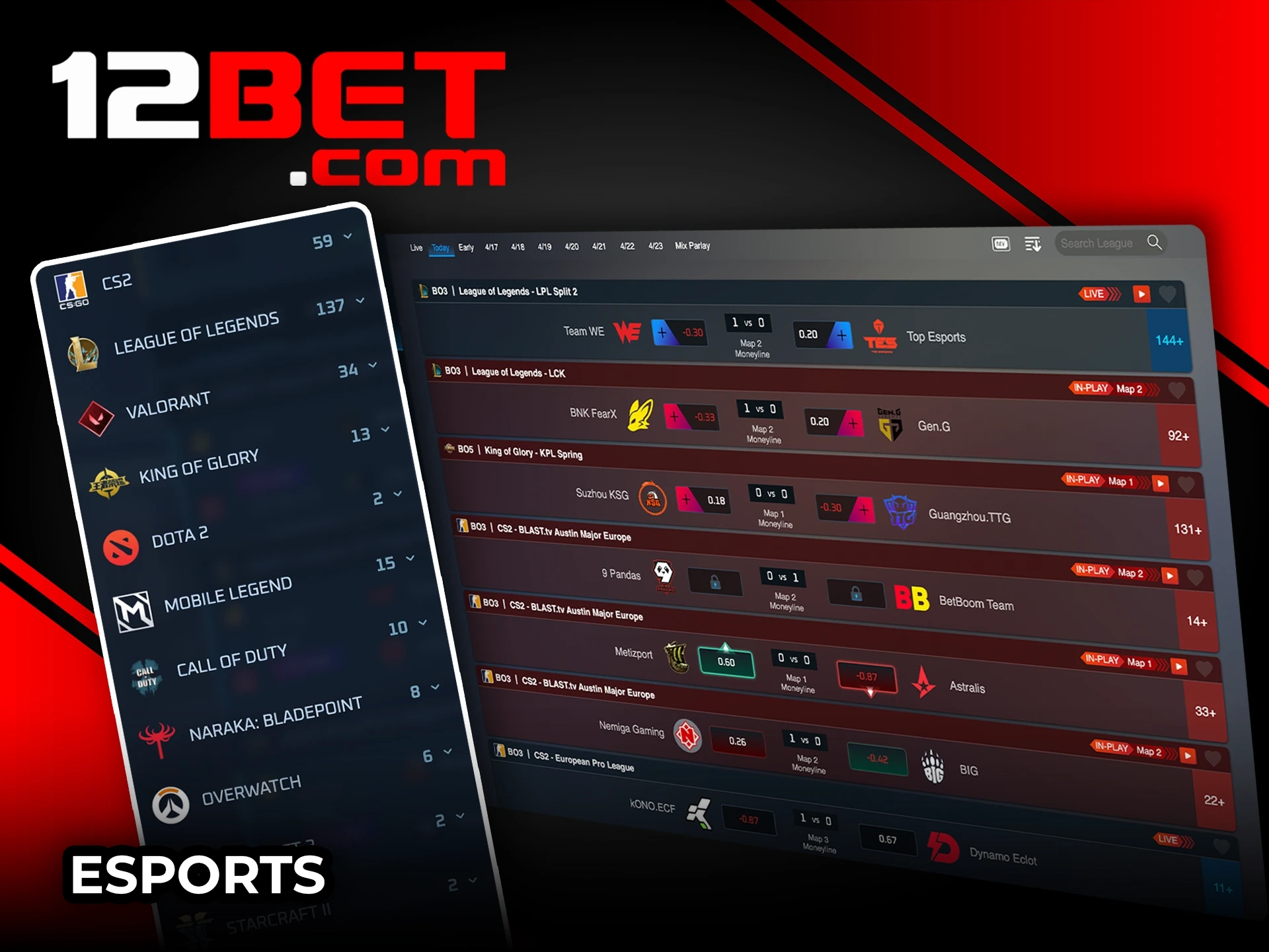 Luck awaits you in betting on Esports games at 12Bet.