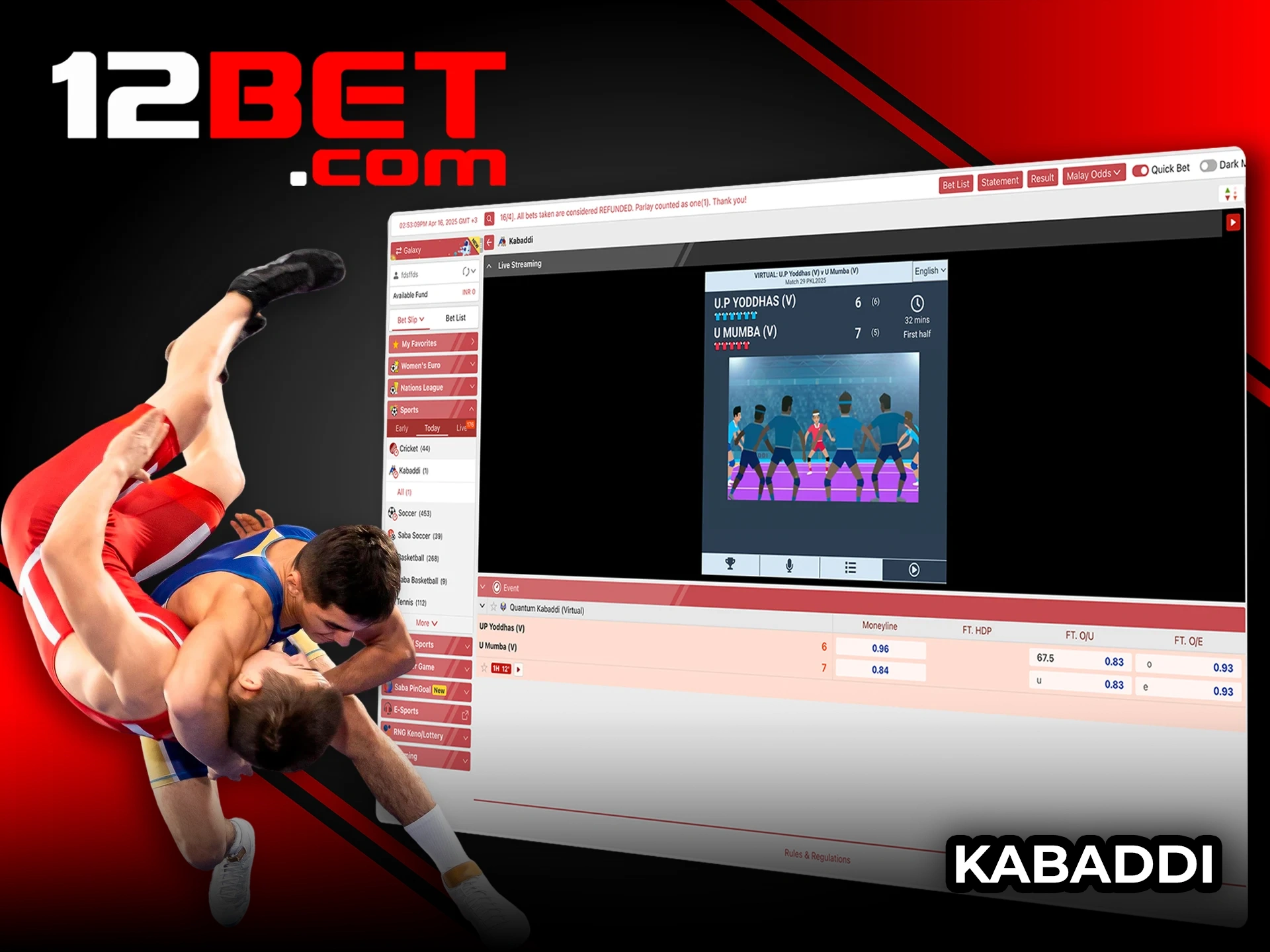 Place a winning bet on your favorite at Kabaddi with 12Bet.