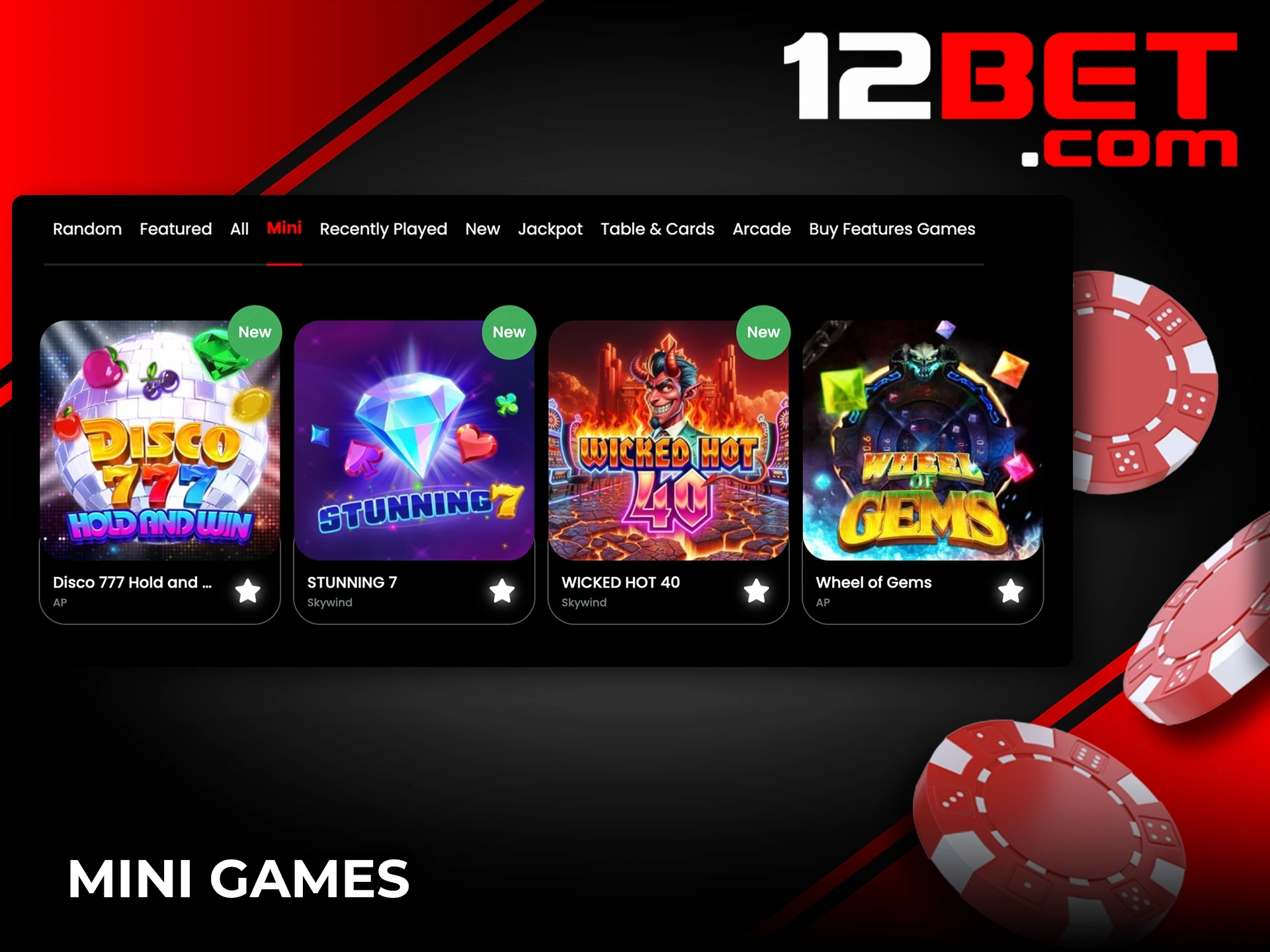 Try out the mini games presented at 12Bet and you might get lucky.