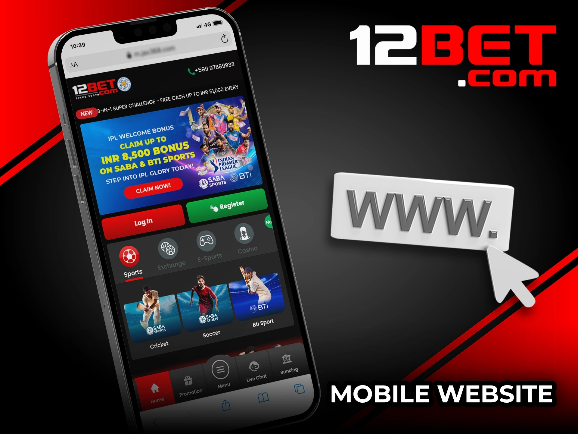 Start betting without an app in the mobile version of 12Bet.