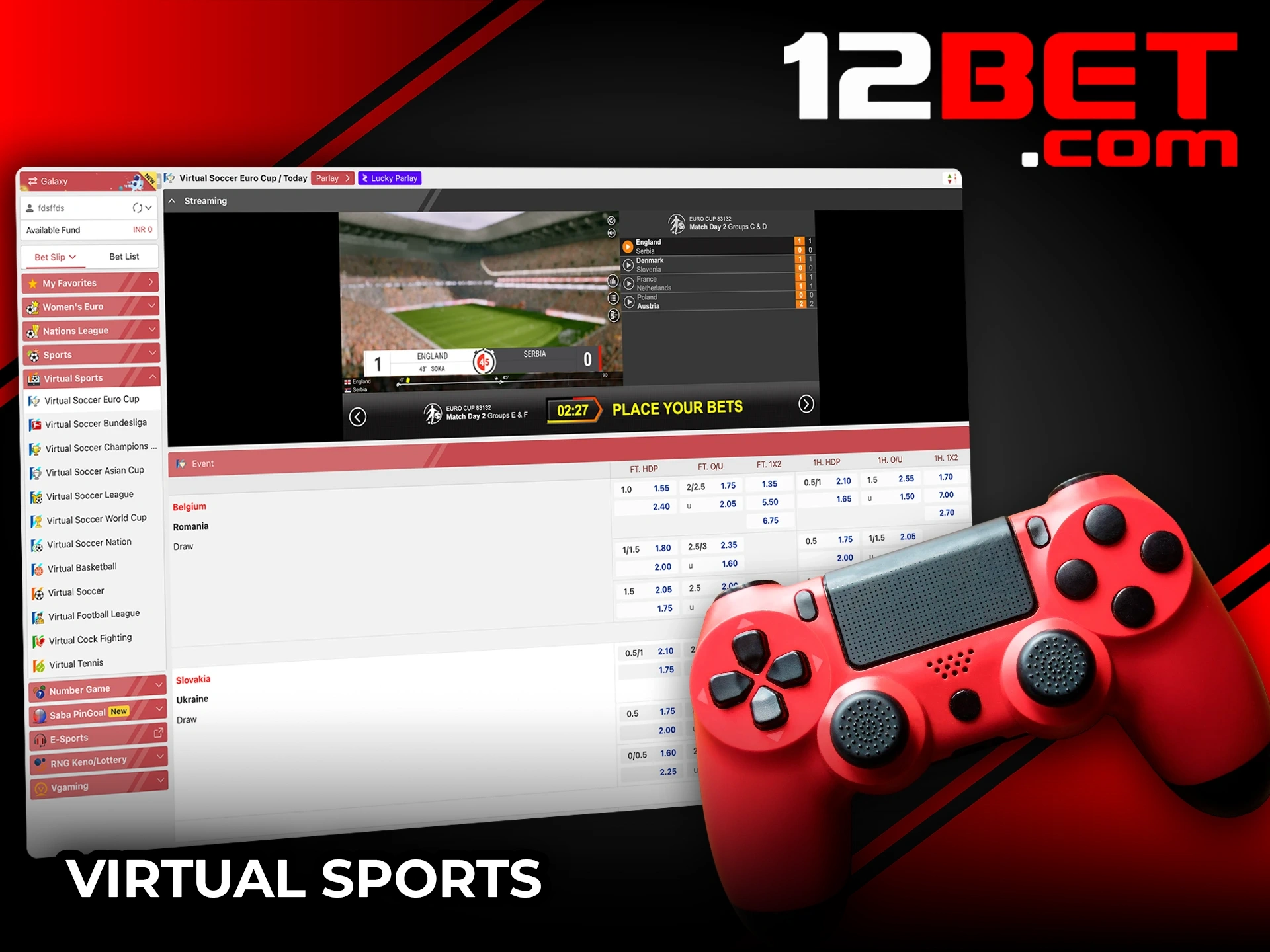 Experience games from the virtual sports section at 12Bet.