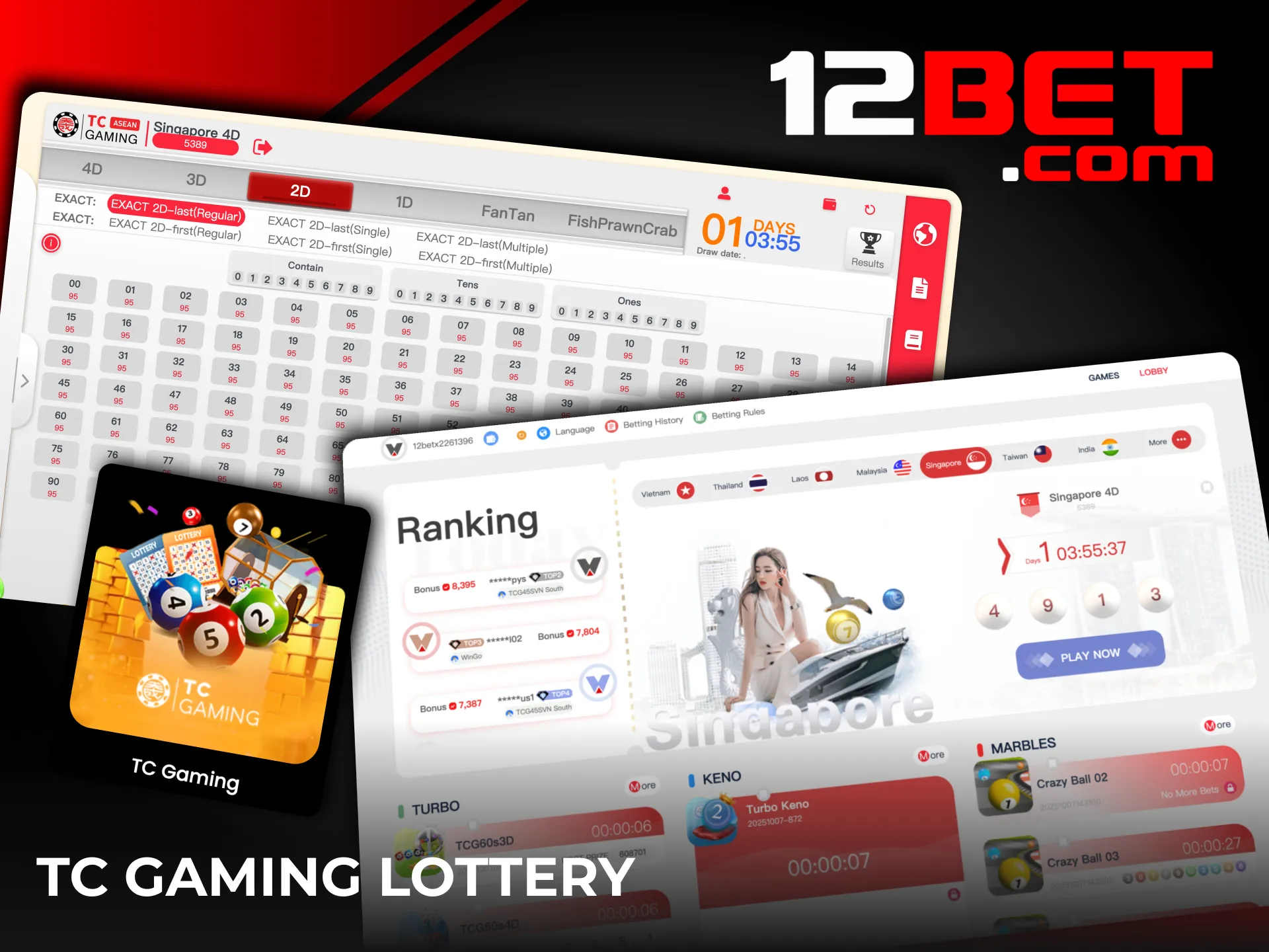Play strategic TC Gaming lottery titles at 12Bet.
