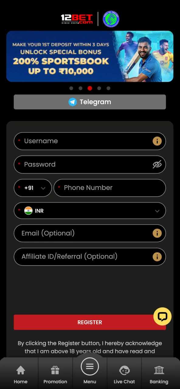 12Bet login or registration for account access.