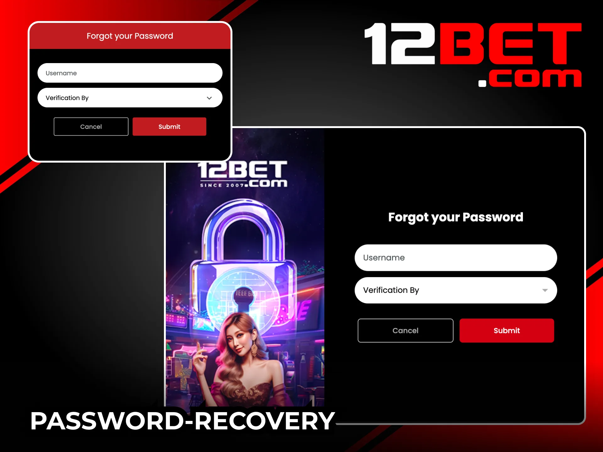 Reset 12Bet password with email or mobile.