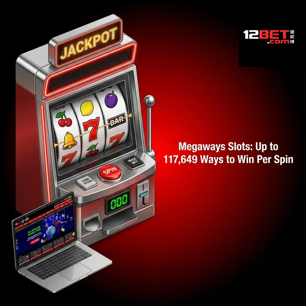 Megaways slots reels showing up to 117,649 ways to win with cascading symbols and multipliers on 12Bet