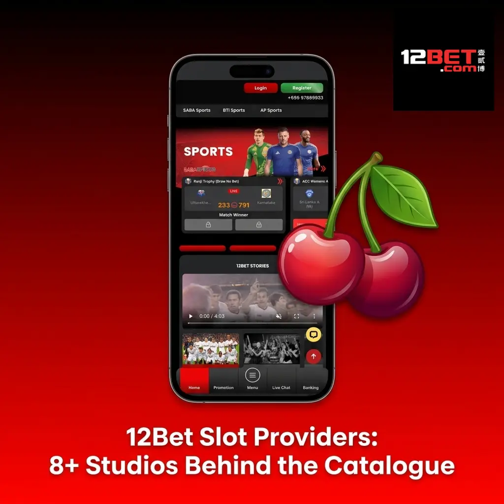12Bet slot providers logos including Pragmatic Play, NetEnt, Microgaming, and 8+ certified game studios for India players