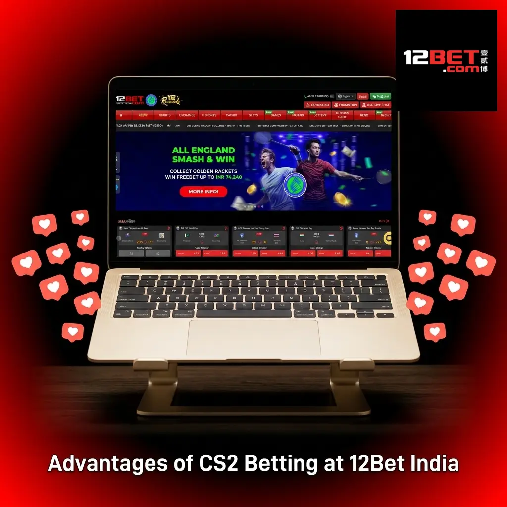 12Bet India CS2 betting platform showing welcome bonus, UPI payments, mobile app, and competitive esports odds features