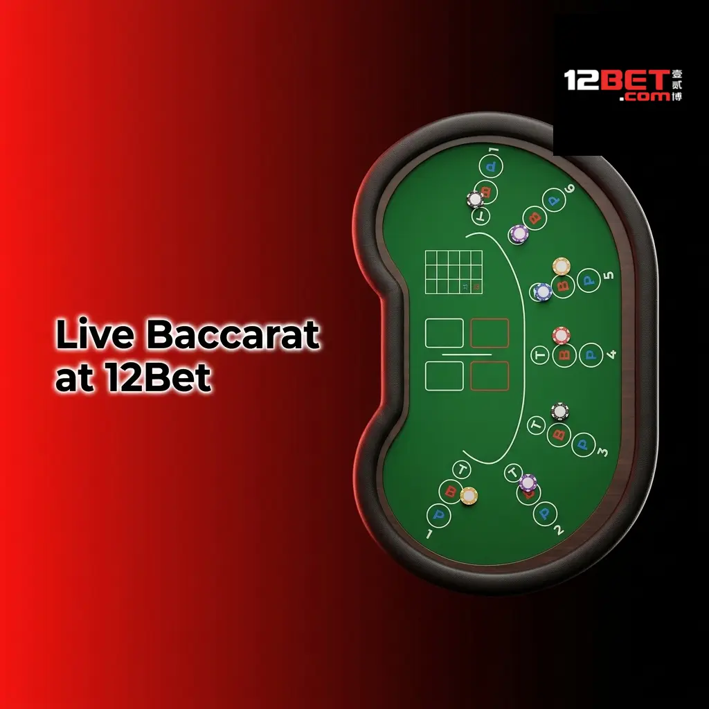 Live Baccarat table at 12Bet featuring dealer and betting options for Player, Banker, and Tie in real-time gameplay