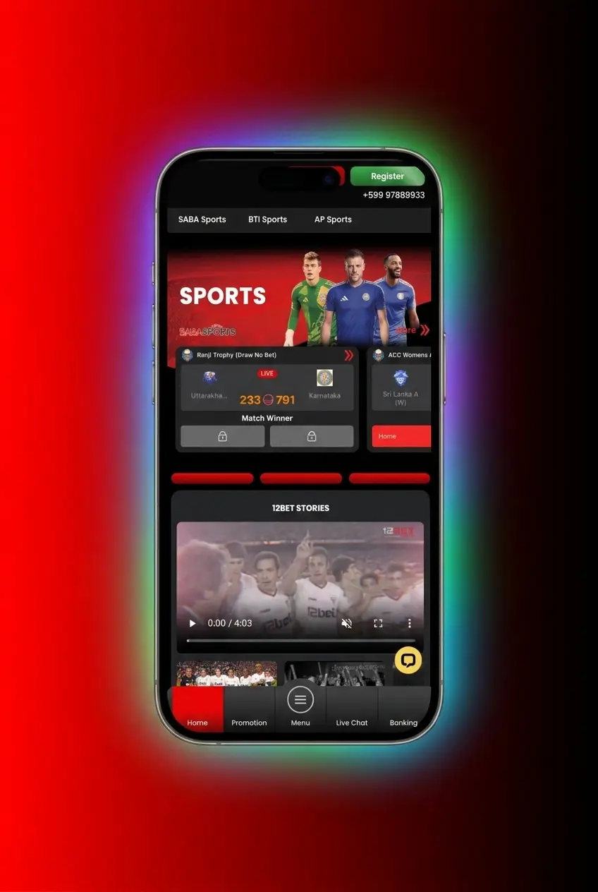12Bet app registration screen showing sign-up steps for new users aged 18 and above on Android or iOS